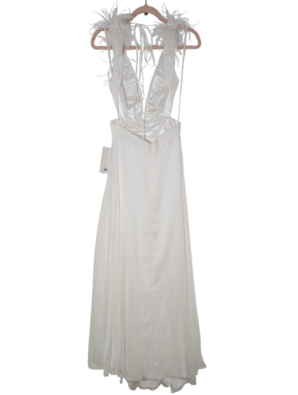 Mac Duggal 68113 White Plunge Ostrich Feather A-Line Corset Back Gown 6 NWT - Picture 7 of 14
